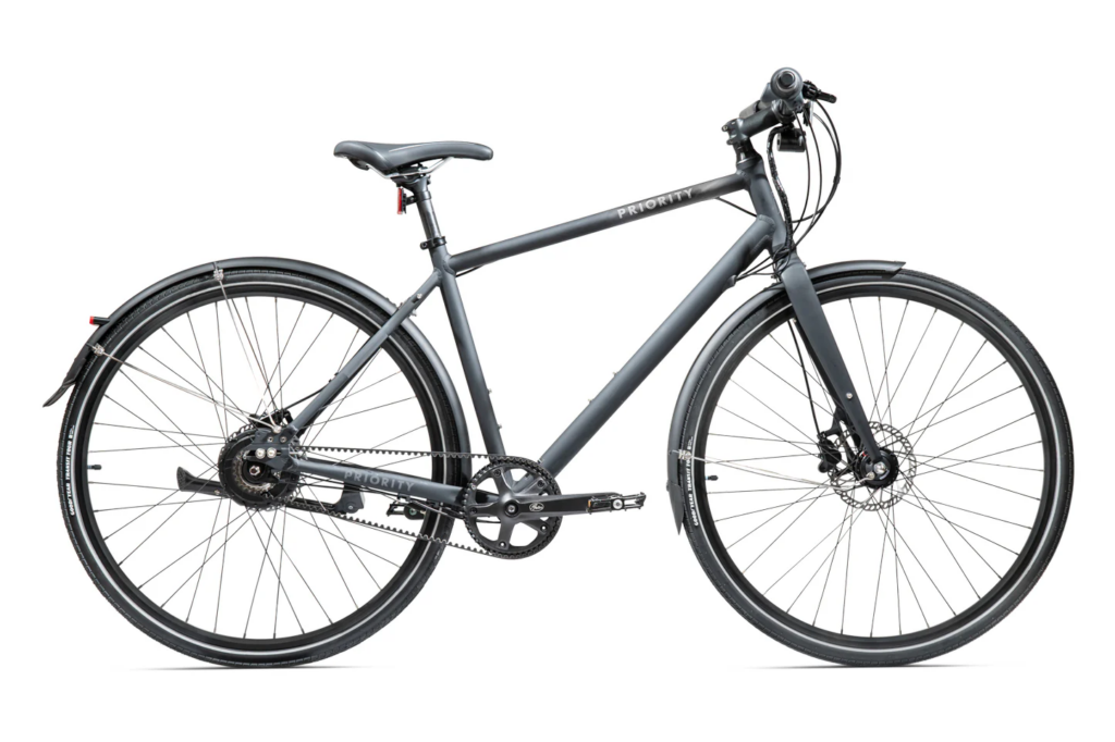 A full picture of a priority continuum onyx bike against a blank white background